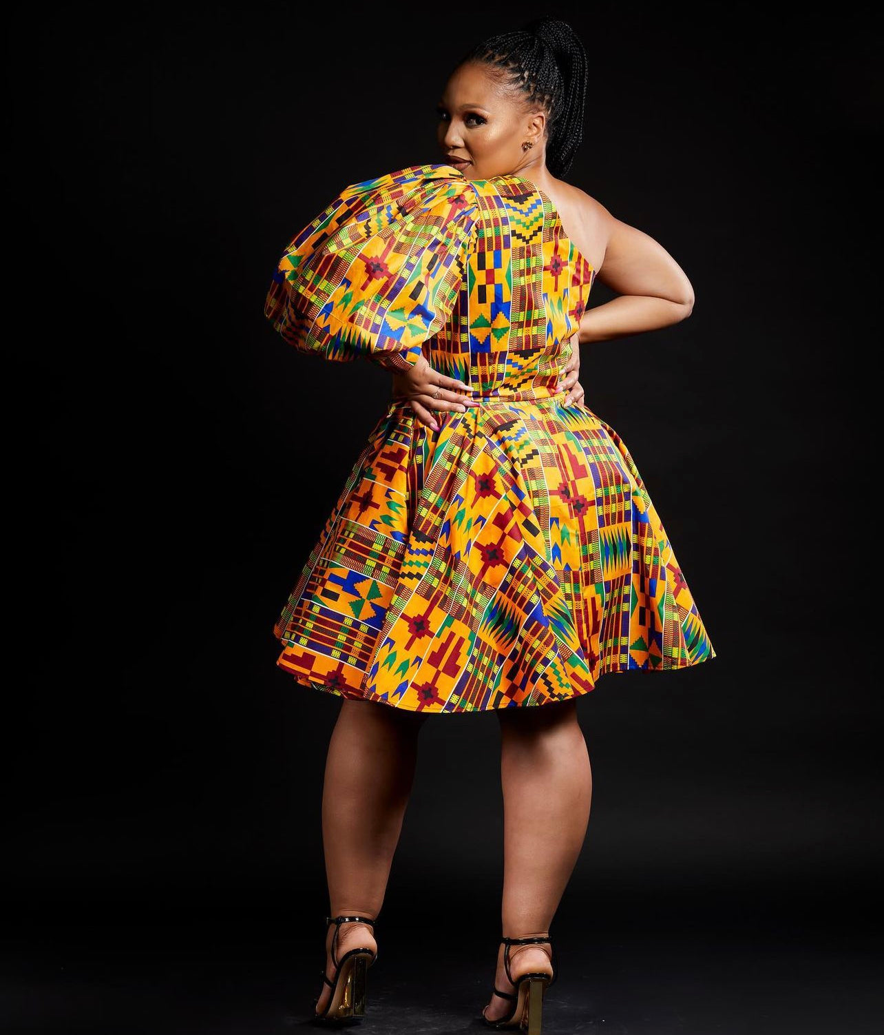 Kente One-Shoulder Dress