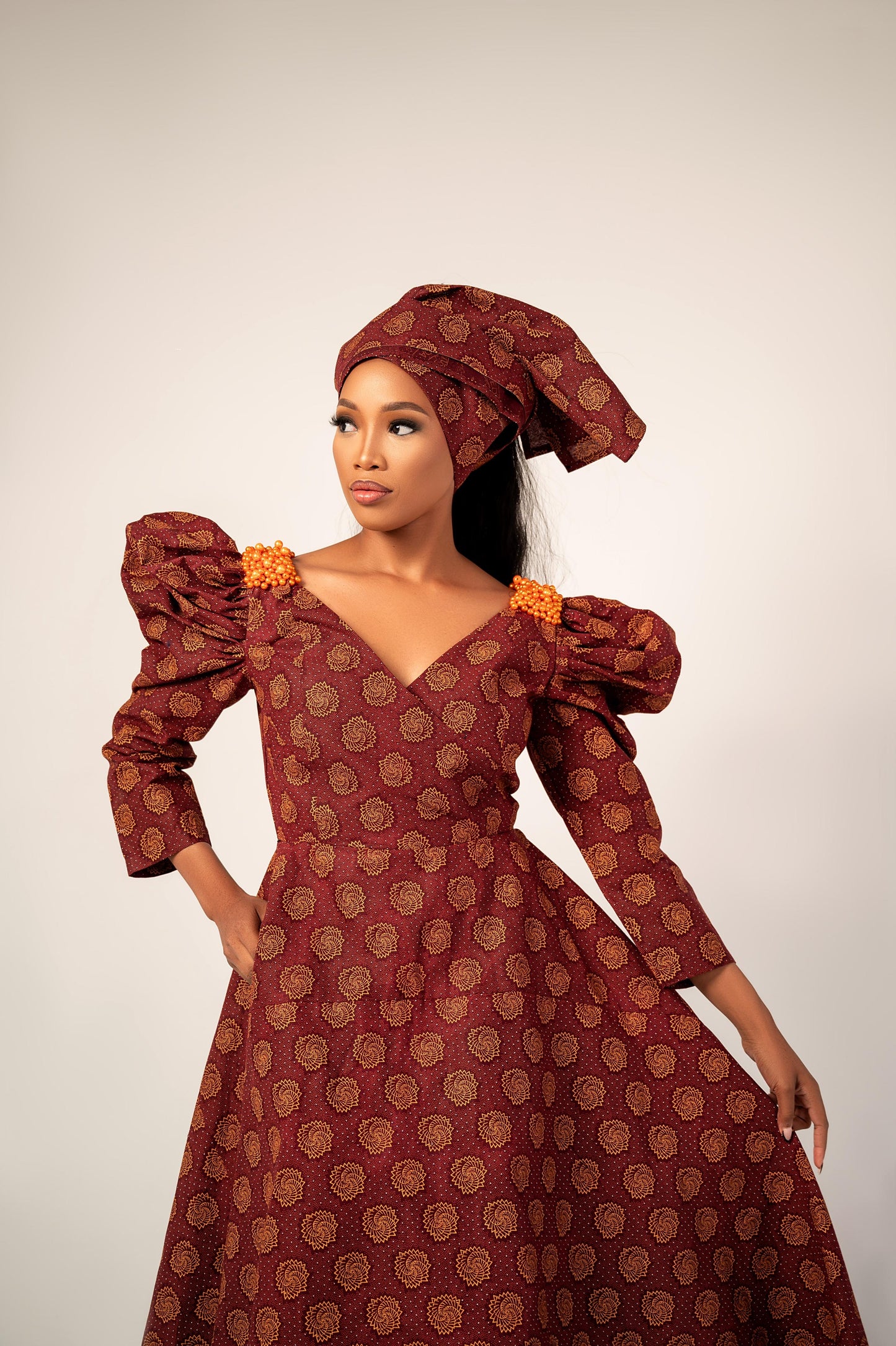 Maroon Ande Shweshwe Dress