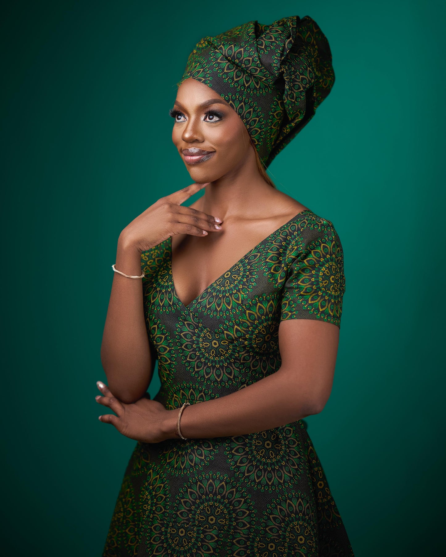 Green Shweshwe Maxi Dress + Doek
