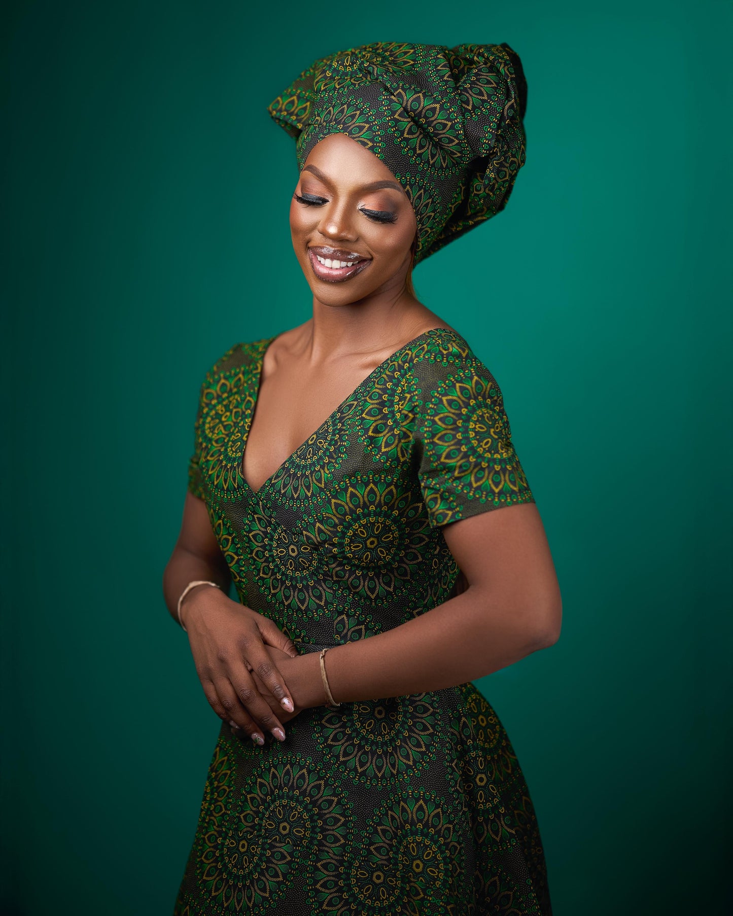 Green Shweshwe Maxi Dress + Doek