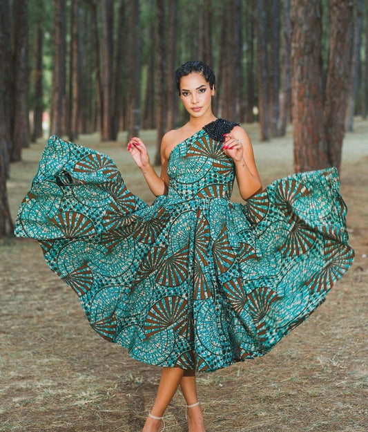 Ankara One-Shoulder Dress