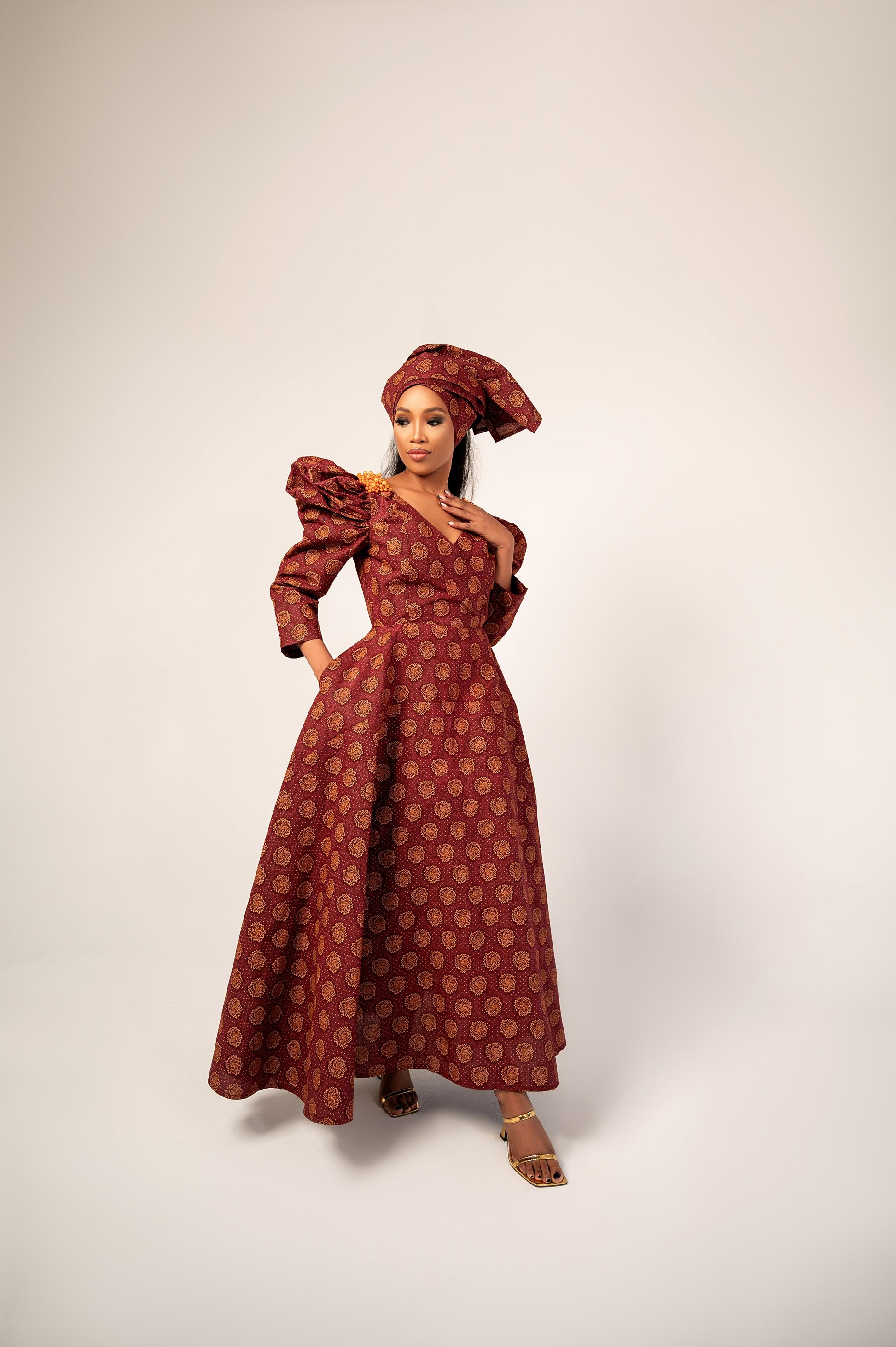 Maroon Ande Shweshwe Dress – KHOSI NKOSI