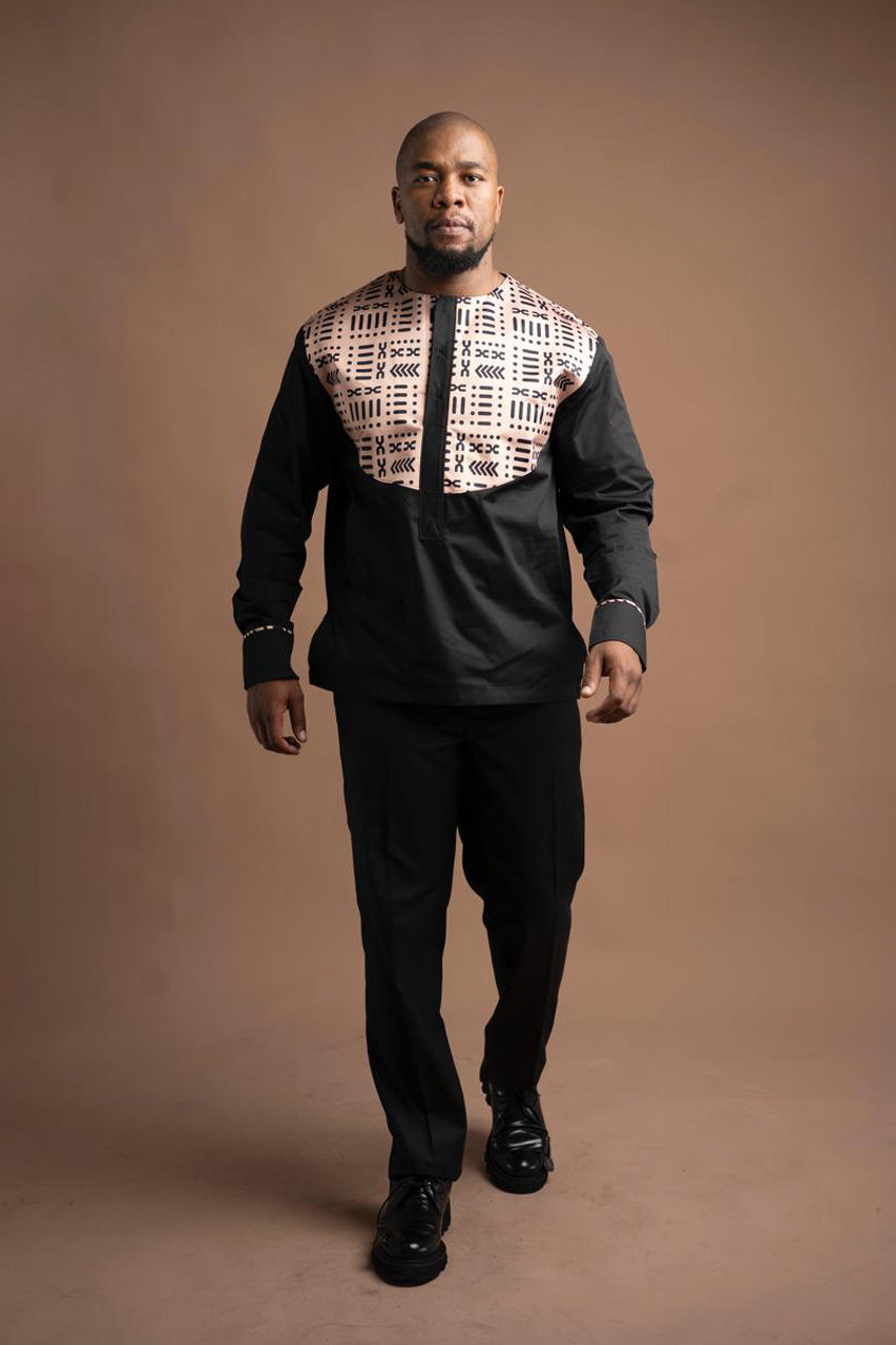 Black insert Shirt With beige Sehorane Print
