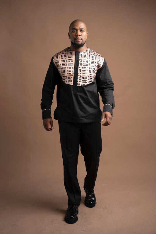 Black insert Shirt With beige Sehorane Print