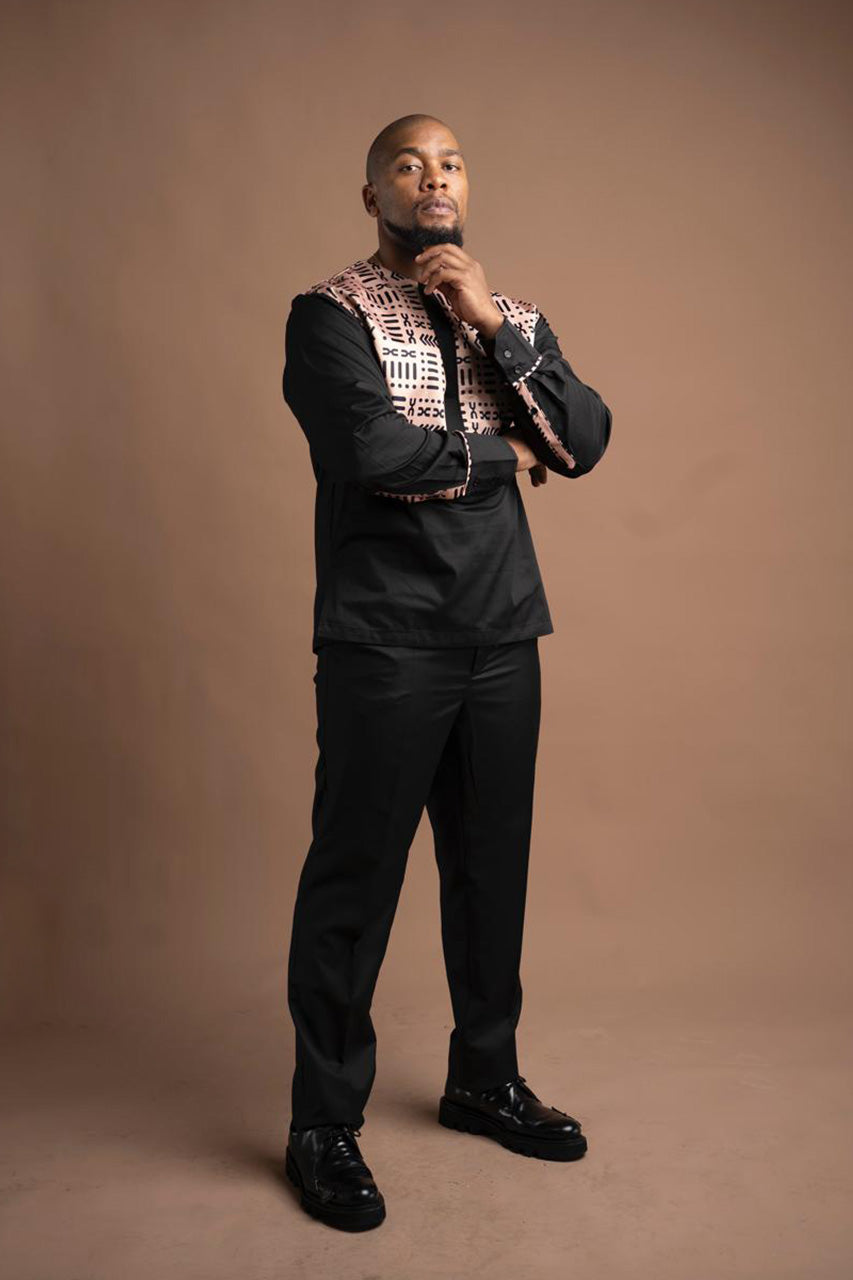 Black insert Shirt With beige Sehorane Print