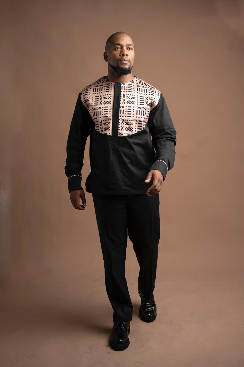 Black insert Shirt With beige Sehorane Print